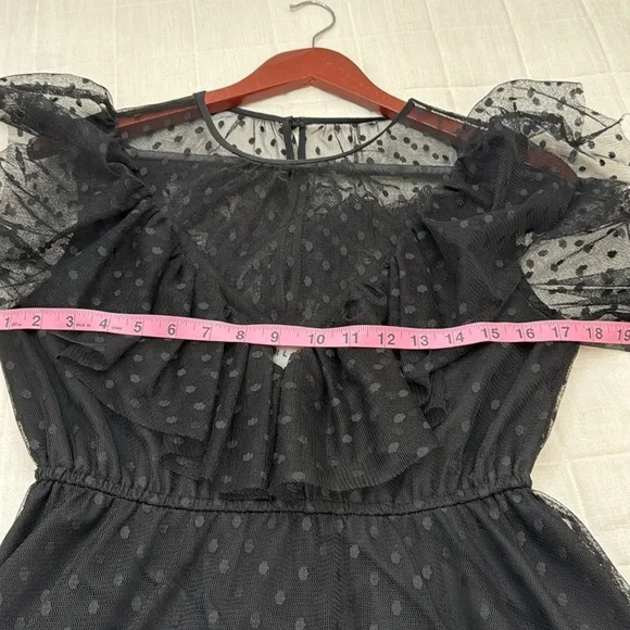 Milly Black dot Tulle Ruffled Tiered Sundress with Bishop Sleeves sz -4 - Picture 8 of 9